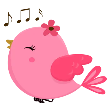 a pink bird with music notes on its beak