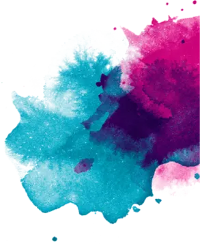 a blue and pink watercolor splash on white background