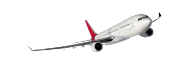an airplane flying in the sky on a white background