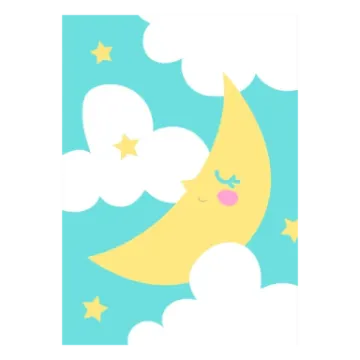 a yellow moon with stars and clouds in the sky