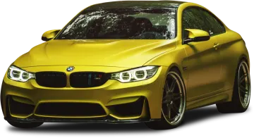 the front view of a yellow car