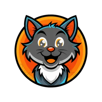 a black cat with an orange circle behind it