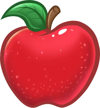 an apple with a green leaf on top