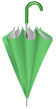 a green umbrella with a metal handle