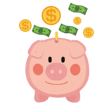 a pig with money coming out of it