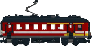 a red and yellow train car