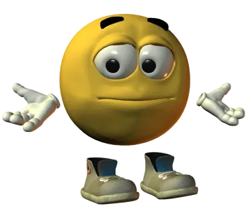 a yellow ball with two feet and one hand up