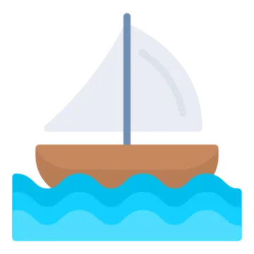 a boat with sails floating in the water