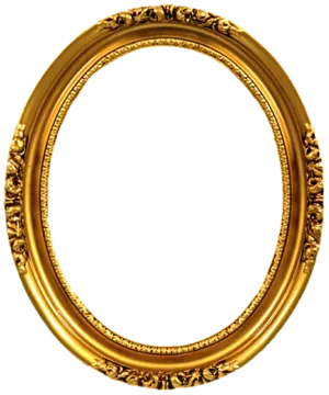 a gold oval frame with an ornate design