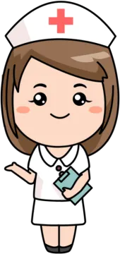 a cartoon nurse with her hand on her chest