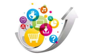 a white background with colorful icons and arrows