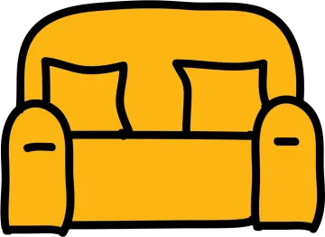 a yellow chair with pillows