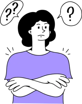 an image of a woman with question marks above her head