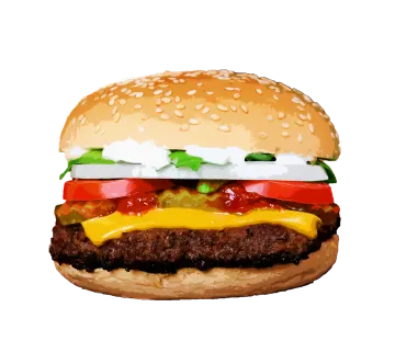a hamburger with cheese, tomato and lete