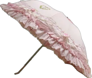 a pink umbrella with lace and flowers on it