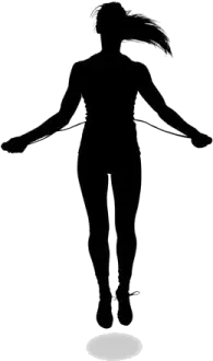 a silhouette of a woman jumping with a skipping rope