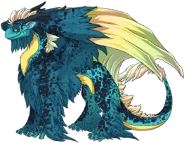 a drawing of a blue and yellow dragon