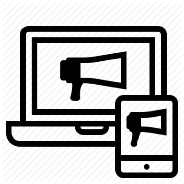 a laptop and a megaphone icon