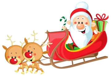 a santa claus and reindeer pulling a sler