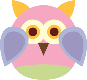 a pink owl with yellow eyes