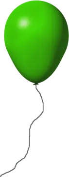 a green balloon flying in the air