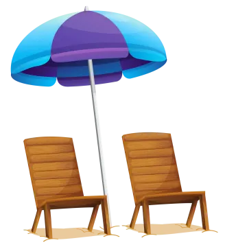 a beach chair and an umbrella on a white background