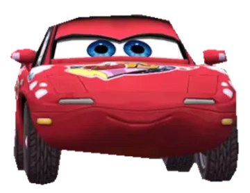 a red car with big blue eyes