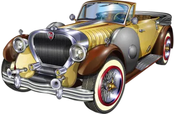 an old car with a brown and yellow paint scheme