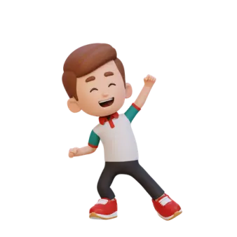 a cartoon character in a white shirt and red shoes