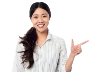 a woman pointing her finger at the camera