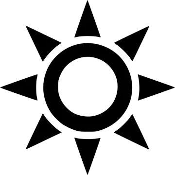 a black and white sun icon