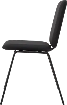 a black leather dining chair with metal legs