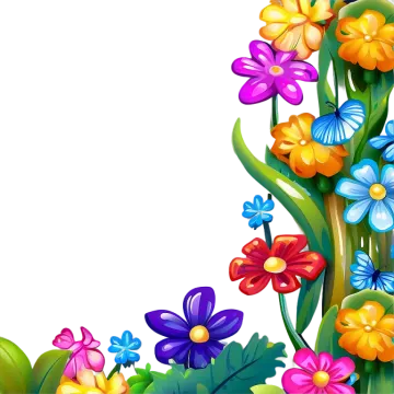 a flower border with butterflies and flowers