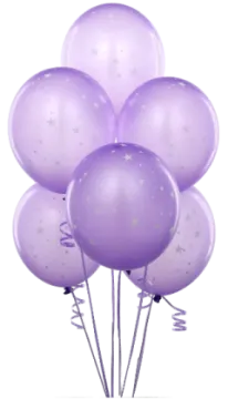 a bunch of purple balloons with stars on them