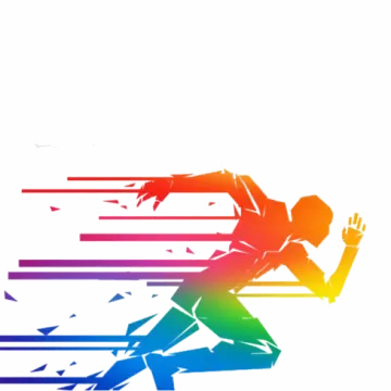 a man running with the colors of the rainbow
