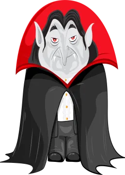 a dracula with red cape and black cloak