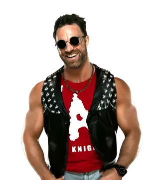 a man in a red shirt and black leather vest