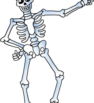 a skeleton pointing at something