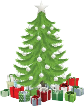 a christmas tree with presents around it