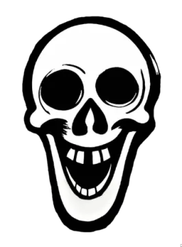 a black and white drawing of a skull
