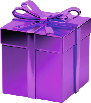 a purple gift box with a bow on top