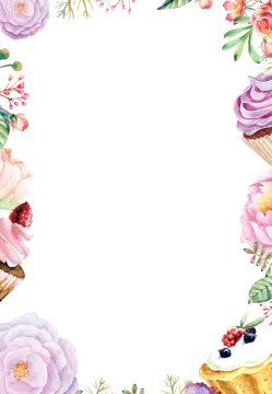 a watercolor floral frame with cupcakes