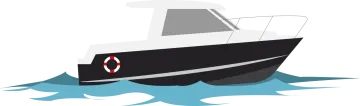 a black and white boat floating in the water