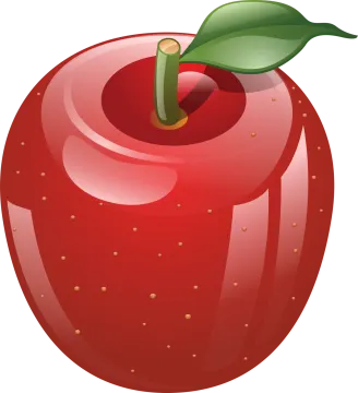 an apple with a green leaf on top