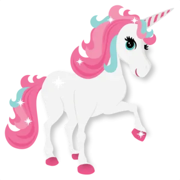 a white unicorn with pink hair and blue eyes