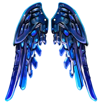 a pair of blue wings on a white background