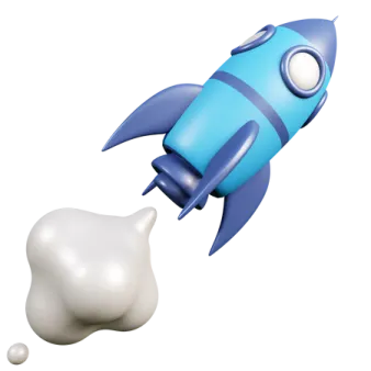 a blue rocket flying through the air