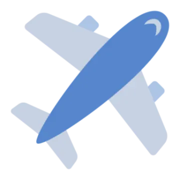 a blue airplane flying in the sky