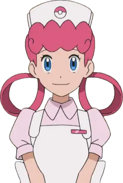 an anime character with pink hair and blue eyes