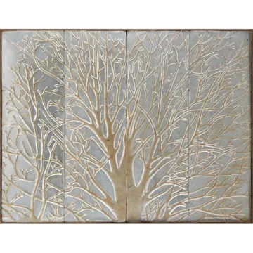 a metal wall sculpture with a tree on it